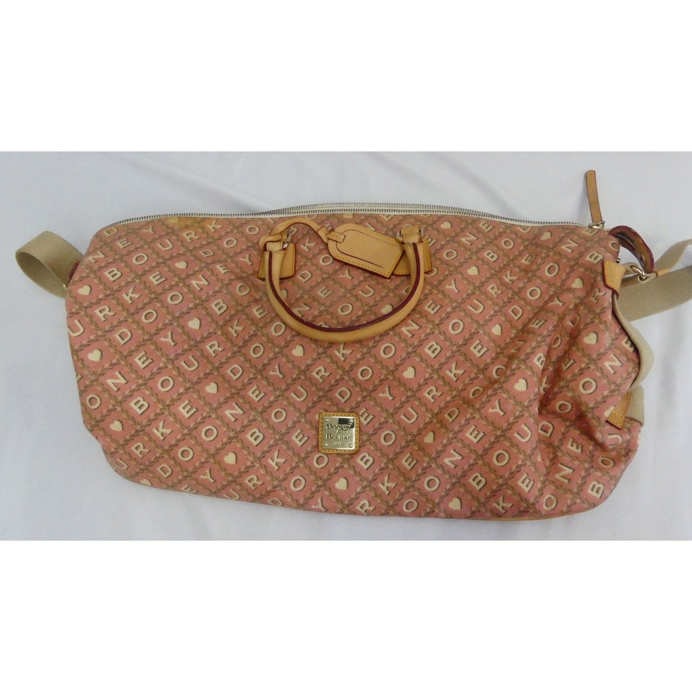 Dooney & Bourke Duffle Bag Womens Large Pink Monogram Heart Canvas Travel USA